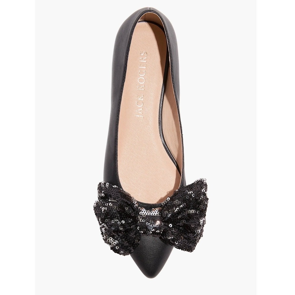 Jack Rogers Debra Black Leather Point Toe Sequin Bow Ballet Flats in Black 6.5 - Picture 4 of 13